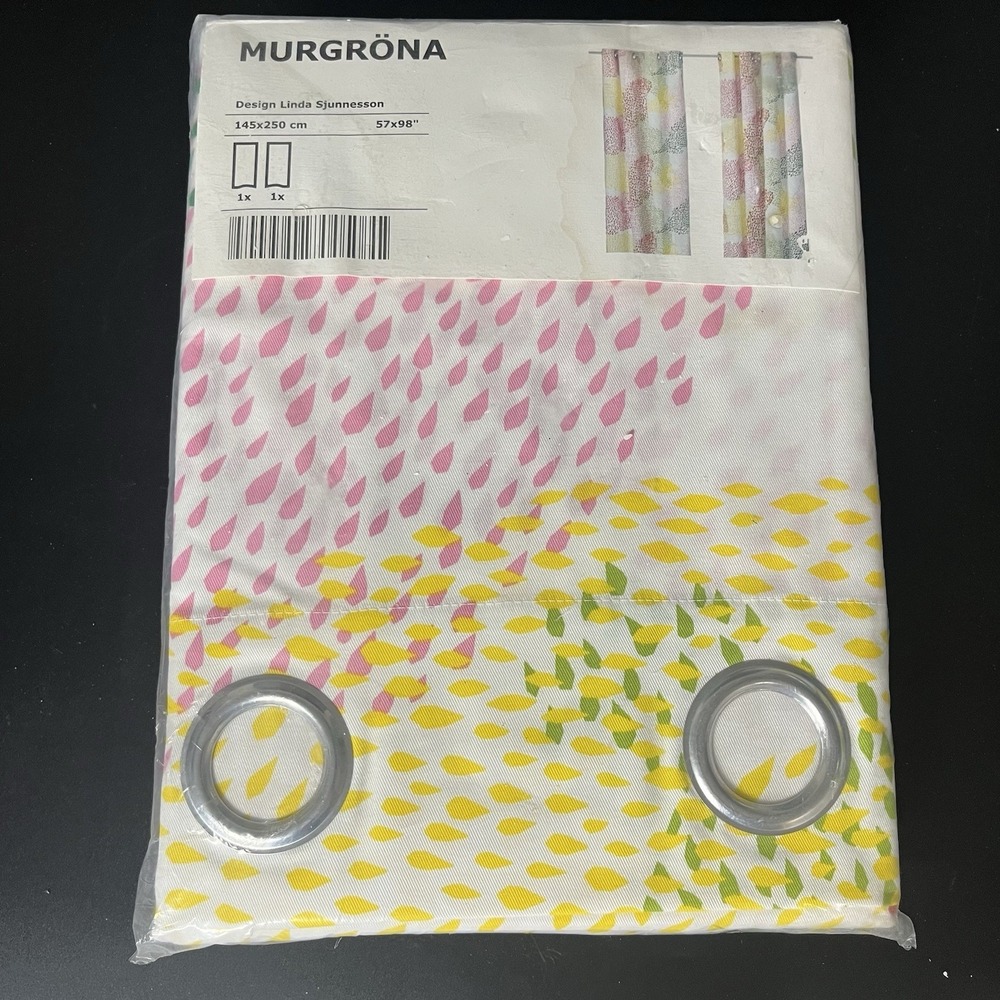 IKEA Murgrona Curtains 1 Pair 57x98 Pink Yellow Green Abstract Grommet